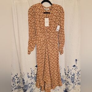 Joie Long Sleeve Floral Dress - Brown and Cream